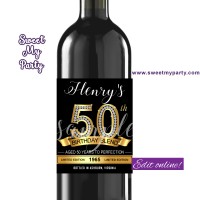 50th Birthday wine labels,Gold Diamonds wine labels,(1ab)